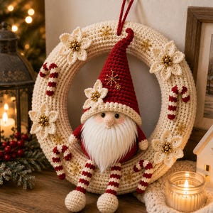 Mönster för virkade gnomkransar, juldekorationer med amigurumi-motiv (PDF-nedladdning)