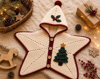 Star Hooded Baby Cape Crochet Pattern | Christmas Applique (PDF)