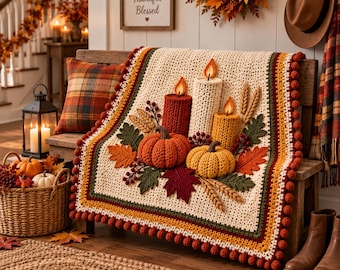 Harvest Glow Crochet Throw Pattern, 3D Pumpkin Applique, Autumn Decor (PDF)