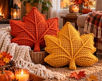 Chunky Maple Leaf Crochet Pillow Pattern, Autumn Home Decor (PDF Download)