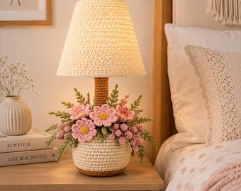 Crochet Table Lamp Pattern, Floral Vase Amigurumi Tutorial (PDF)