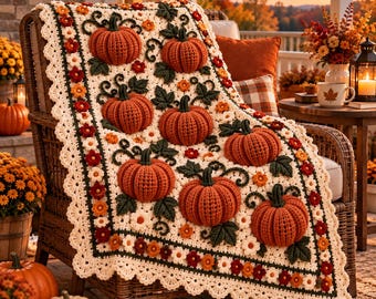 3D Pumpkin Granny Stitch Crochet Blanket Pattern (PDF Download)