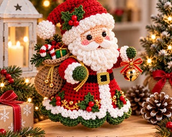 Haakpatroon voor de Kerstman (PDF), Amigurumi kerstversiering (digitale download)