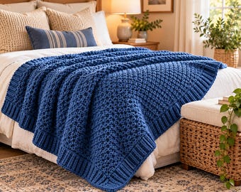 Chunky Crochet Blanket Pattern, Granite Stitch Throw, Super Bulky Yarn (Digital Download)