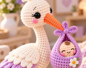 Amigurumi Stork with Baby Bundle Crochet Pattern (PDF Download)