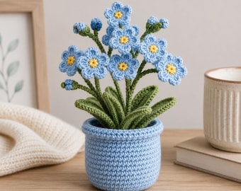 Crochet Forget-Me-Not Bouquet Pattern, Potted Flower Amigurumi Tutorial (PDF)