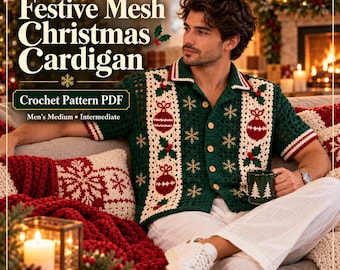Men's Crochet Camp Collar Shirt Pattern, Granny Square Top (PDF Download)