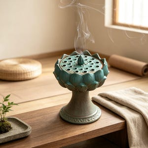 Lotus Ceramic Incense Burner, Kiln Change Glaze Censer for Coil Incense