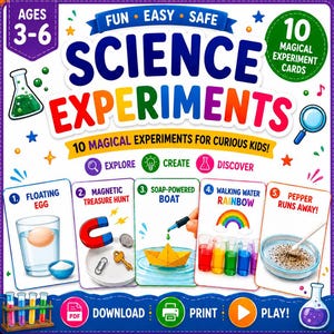 Science Experiments for Kids Printable | 10 Preschool Science Experiment Cards | Hands-On STEM Activities PDF