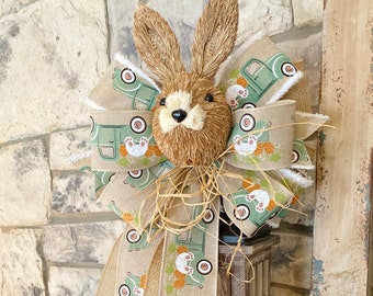 Sisal Bunny, Easter, Raffia, 2 Ribbon Bow, Wired Edge Ribbon, Wreath Bow, for Swag, Garland, Lantern~Timeless Floral Creations