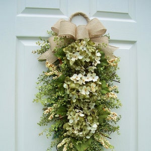 BEST SELLER~Hydrangea Wreath Swag, Sunshine Green,Burlap, Floral Swag~Winter, Spring, Summer, Fall~Front Door Decoration~Timeless Floral Btq