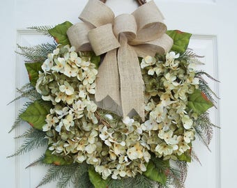 Hydrangea Wreath~Natural Elegance~Winter, Spring,Summer,Fall Door Decorating~Front Door~Timeless Floral Creations