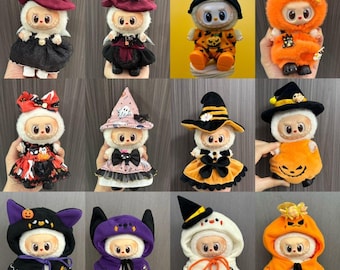 Ropa para muñecas de Halloween Labubu de 17 cm, Colección de disfraces de bruja, calabaza y fantasma, Atuendo espeluznante para muñecas, Ropa y accesorios adorables para muñecas
