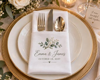 Réception de mariage / Décoration de table élégante / Serviettes personnalisées pour les mariés