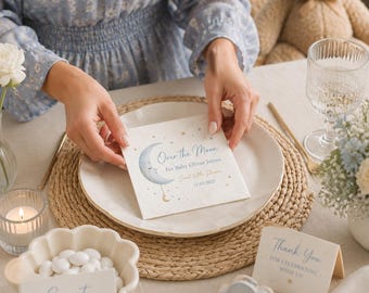 Personalized Baby Birthday Cocktail Napkins, Moon Theme Napkins for Little Celebrations