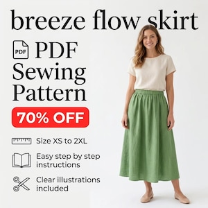 Breeze Flow Skirt PDF Sewing Pattern, Elastic Waist Maxi Skirt Pattern, Cottagecore Linen Skirt, XS-5XL Digital Download