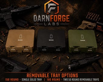 9mm Ammo Storage Box – 100/150 Round Capacity, Removable Trays, Stackable Organizer