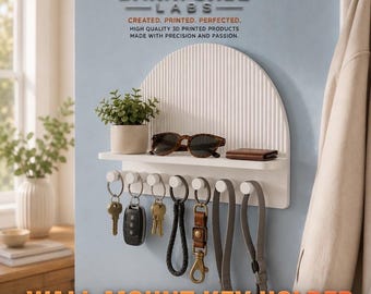 Modern Arched Ribbed Wall Mounted Key Holder with 7 Pegs – Key Rack Organizer