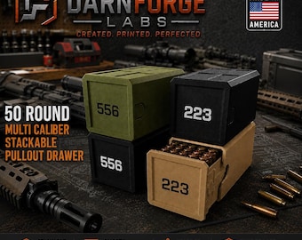 Stackable 50 Round Ammo Box – Multi-Caliber Pullout Tray (3D Printed)