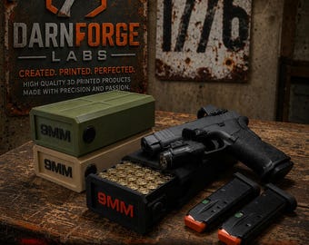 Custom Stackable Handgun Ammo Box Holds 50 Rounds – Personalized 9mm .380 .40 .45 ACP Ammunition Storage.