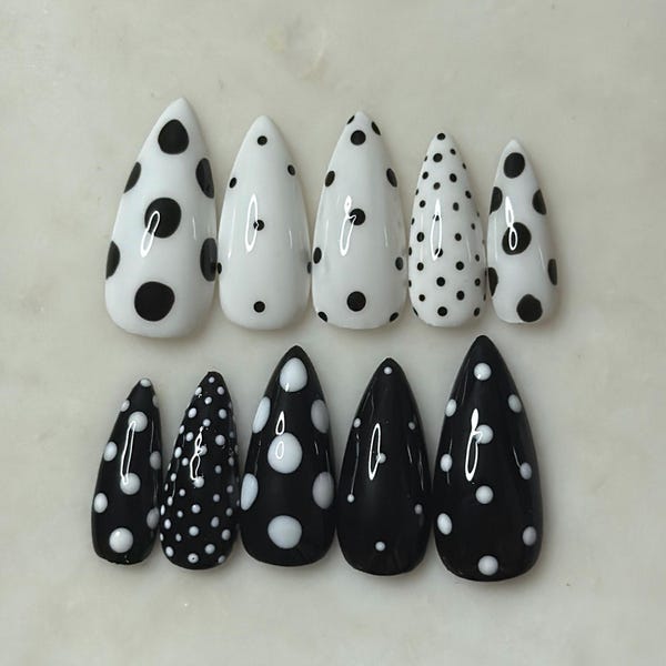 Black and White Polka Dots Press On Nails