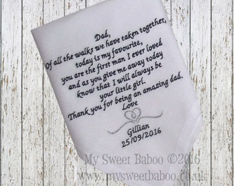 Personalised Embroidered Wedding Handkerchief, Hankies for Mother of Bride, Father of Bride, Etc