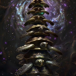 Lámina "Tortugas hasta el fondo" / Arte mural de galaxia cósmica / Descarga digital
