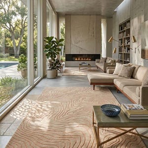 Beige-orangefarbener, moderner, topografischer, handgetufteter Wollteppich, Schlingenflor-Dekorationsteppich
