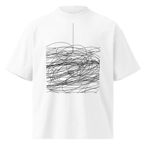 Abstract Scribble Graphic T-Shirt, Y2K Aesthetic Oversized Tee, Grunge Line Art Scribble Top, Organic Cotton High Neck Unisex Streetwear