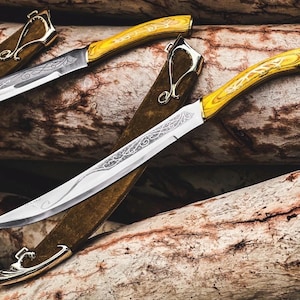 Legolas Greenleaf Swords Duo, Hand-Forged Steel Twin Blades, Elven Cosplay Display Prop