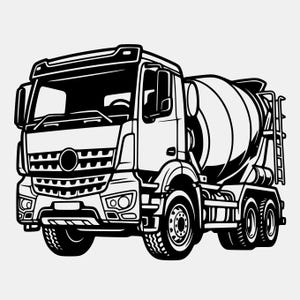 Cement Mixer Truck Graphic: Industrial Construction Vehicle SVG (Digital Download)