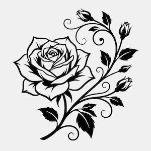 Einzelne Rose SVG PNG: Elegantes Wirbeldesign (Digitaler Download)