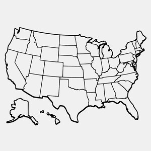 USA karta stater SVG PNG: Minimalistisk 3D lutande linjeteckning klippfil (digital nedladdning)
