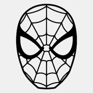 May include: A black and white graphic illustration of a mask featuring a prominent web pattern across the entire surface. The design includes two large, almond-shaped eye openings outlined in thick black lines, creating a bold, high-contrast look.