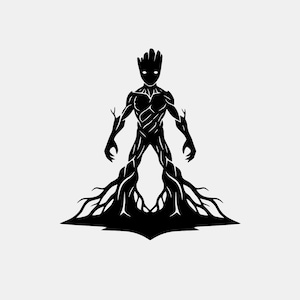 Silhouette di Groot in formato SVG, fan art dei Guardiani della Galassia, grafica vettoriale (download digitale)