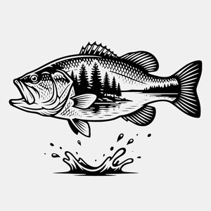 Largemouth Bass Double Exposure Forest Design: Fishing Nature SVG (Digital Download)