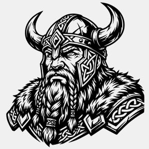 Norse Viking Warrior Bust SVG: Horned Helmet, Braided Beard Vector Illustration (Digital Download)