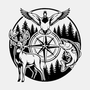Wildlife Compass SVG: Buck, Fish, Mallard Forest Badge (Digital Download)