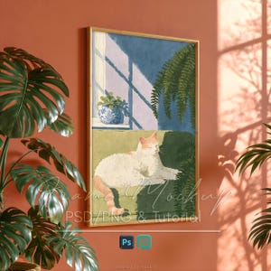 Maqueta PSD de marco de bambú, maqueta de póster/lámina de arte tropical minimalista de pared de terracota estilo boho, proporción 2:3, capa de objeto inteligente, tutorial incluido.