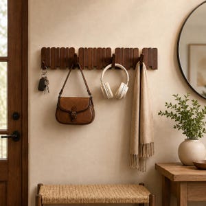 Wooden Piano Coat Rack Wall Mount, Pine Wood Entryway Organizer, Modern Rustic Wall Hooks, Handmade Home Decor, Towel Bag Hanger