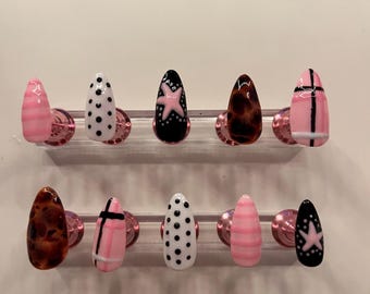 Press on nails with stars, handmade nails, polka dots, stripes, alternative, y2k