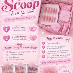 Lucky Scoop Press On Nails | Custom Handmade Press On Nails | Personalized Lucky Scoop | Nail Care Package & Freebies