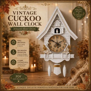 Holiday Cuckoo Wall Clock Vintage Style Farmhouse Cottage Decor Pendulum Pinecone Weights Christmas Mantel Accent Wall Hanging Gift