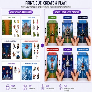 Interactive climbing diy Paper Craft Bundle for Kids 6 Printable Moving DIY Templates STEM Cut Fold Glue Activity Classroom & Homeschool