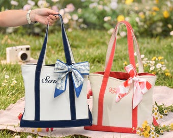Custom Canvas Sailboat Tote Bag with Zipper, Custom Text Tote Bag, Bridesmaid Gift, Embroidered Tote, Bridal Party Bag, Bachelorette Gift