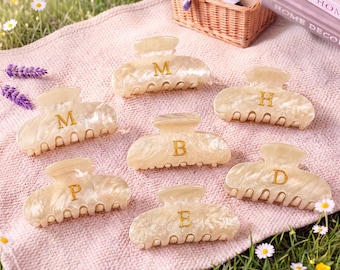 Personalized Initial Hair Claw, Custom Acetate Clip, Gold Letter Bridesmaid Gift, Bridal Party Hair Accessory