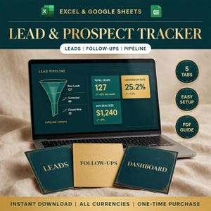 Small Business Lead Tracker, Sales Pipeline CRM (Excel & Google Sheets)