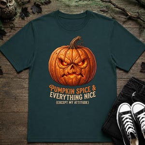 Halloween Gildan Softstyle T-Shirt, Grumpy Jack-o'-Lantern Pumpkin Spice and Everything Nice T-Shirt
