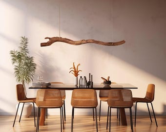 Lámpara colgante LED de rama de madera hecha a mano – Lámpara de araña rústica escandinava para mesa de comedor