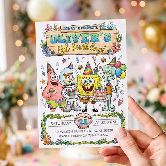 Underwater Ocean Friends Birthday Invitation, Editable Canva Template, Yellow Sea Sponge Party Invite, Kids Marine Life Party